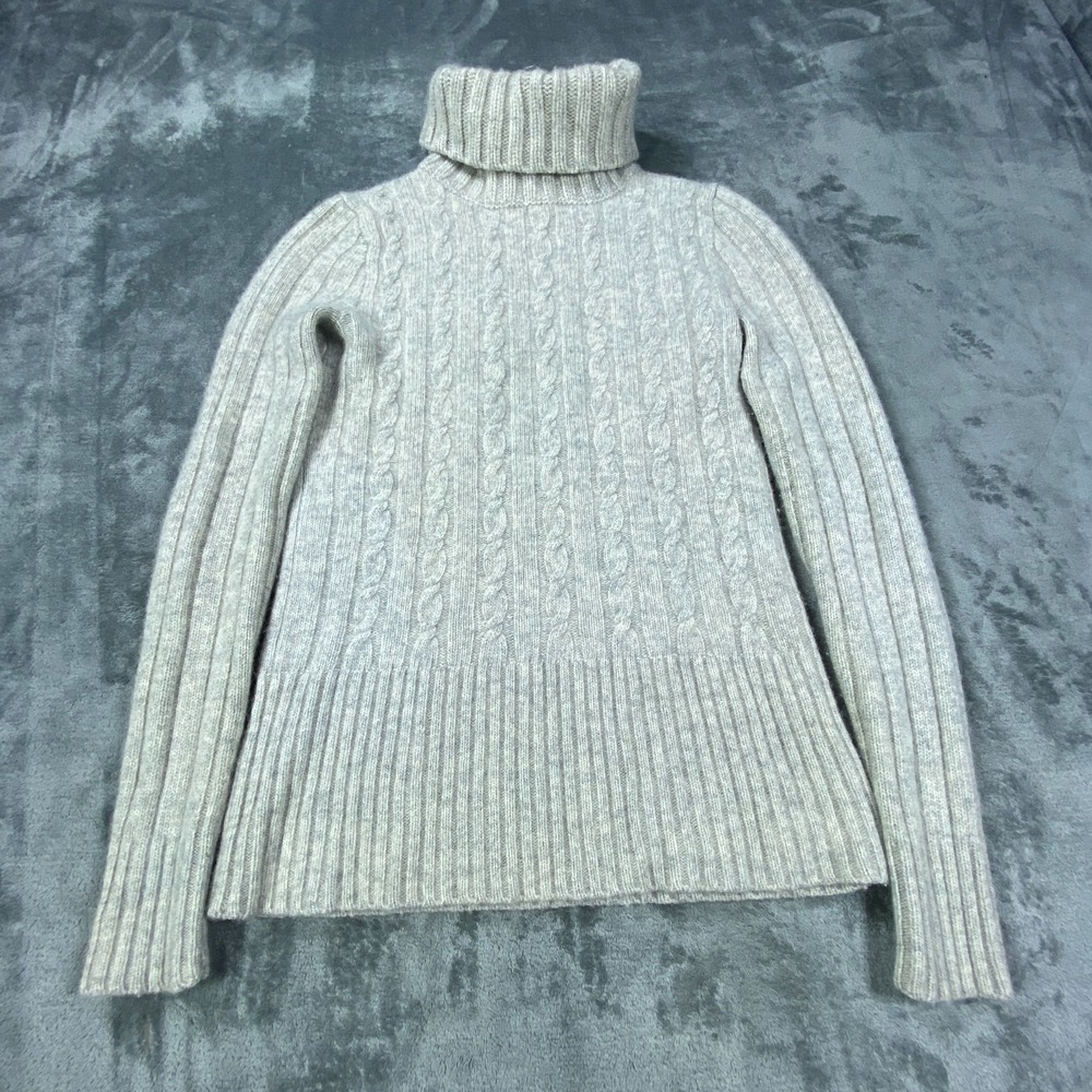 J Crew Turtleneck Sweater Small Gray Cable Knit Wool Cashmere Classic Luxe Soft